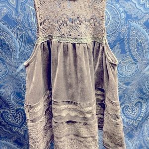 Gray Velvet Lace Sleeveless Tank Top